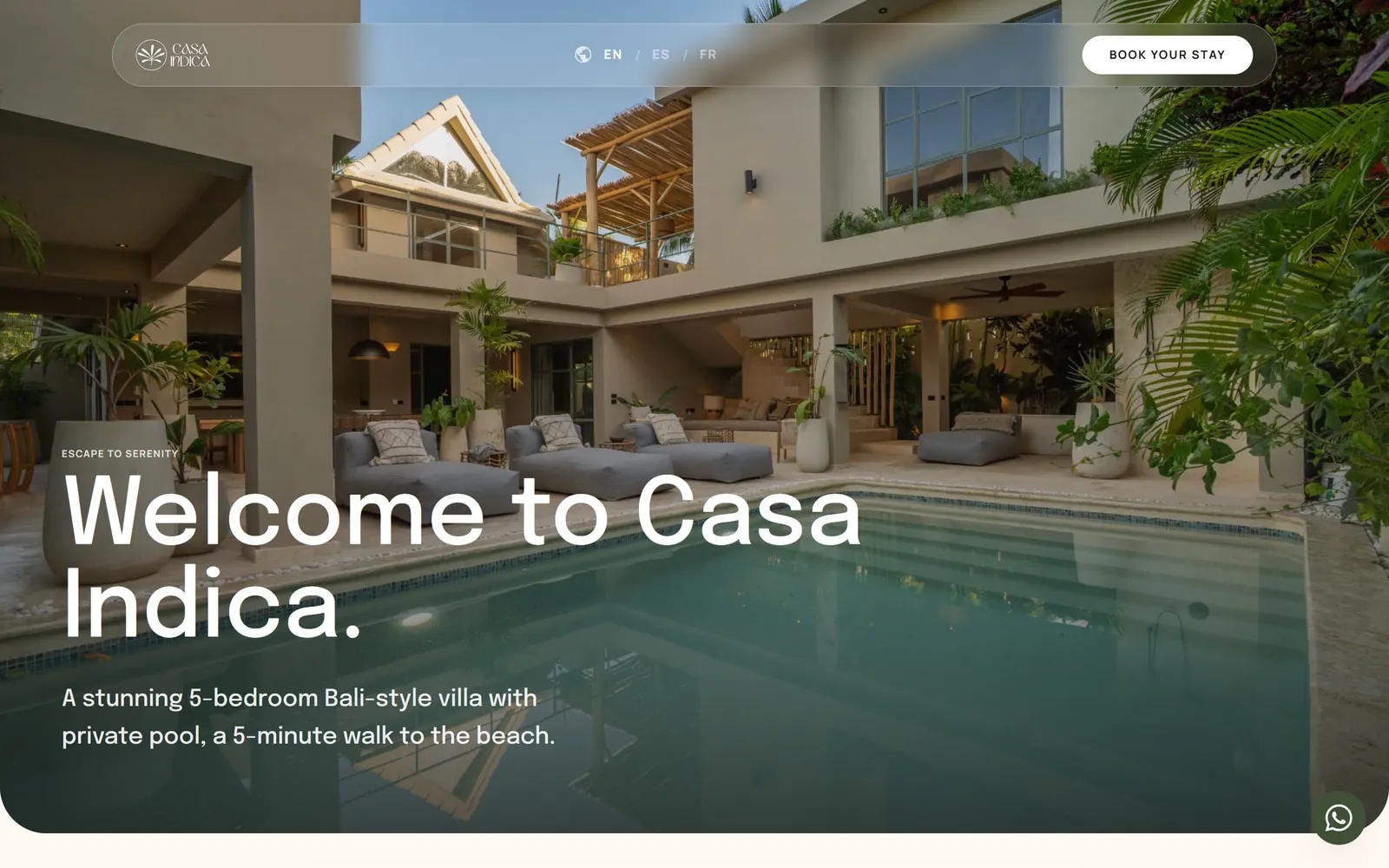 The Casa Indica direct-booking website, shown on a laptop and a phone — opens the live site